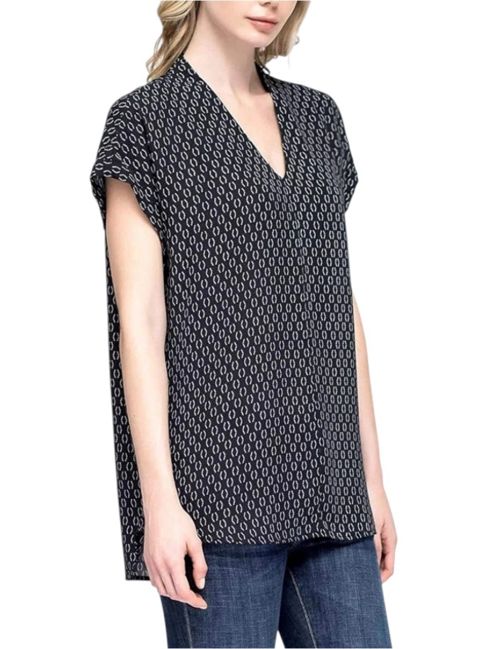 PLEIONE Nordstrom Royal Blue Comma Print Hi-Low Sleeveless Blouse Medium